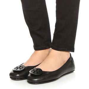 Tory Burch Minnie Travel Ballet Flats - Matte Black Leather- Never Worn